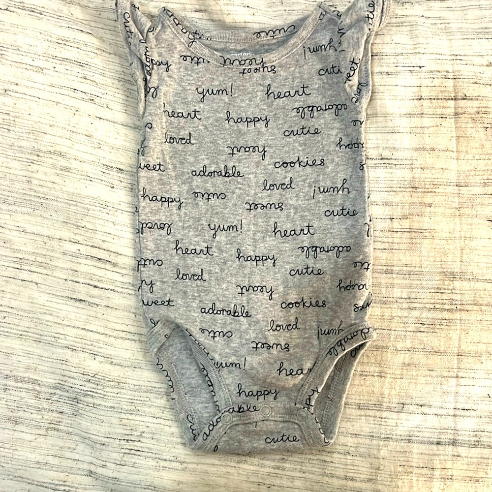 Carter’s black and gray onesie. 0 to 3 months.